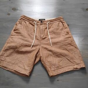 Scotch and Soda Mens 29 Fave Shorts Golden Tan Organic Cotton/Linen Tie Front
